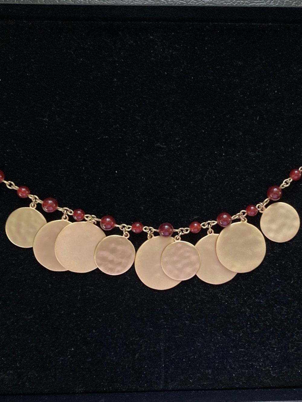 Margaux A Carolee Company Bracelet/Yellow Matte Gold Tone Discs & Red Beads/NWT